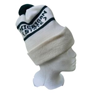 Michigan State MSU Spartans White Green Knit Pom-pom Winter Beanie Hat Unisex OS